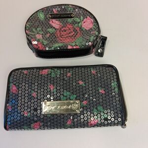 Betsey Johnson Floral Sequin Women's Bag Set - Black and Pink